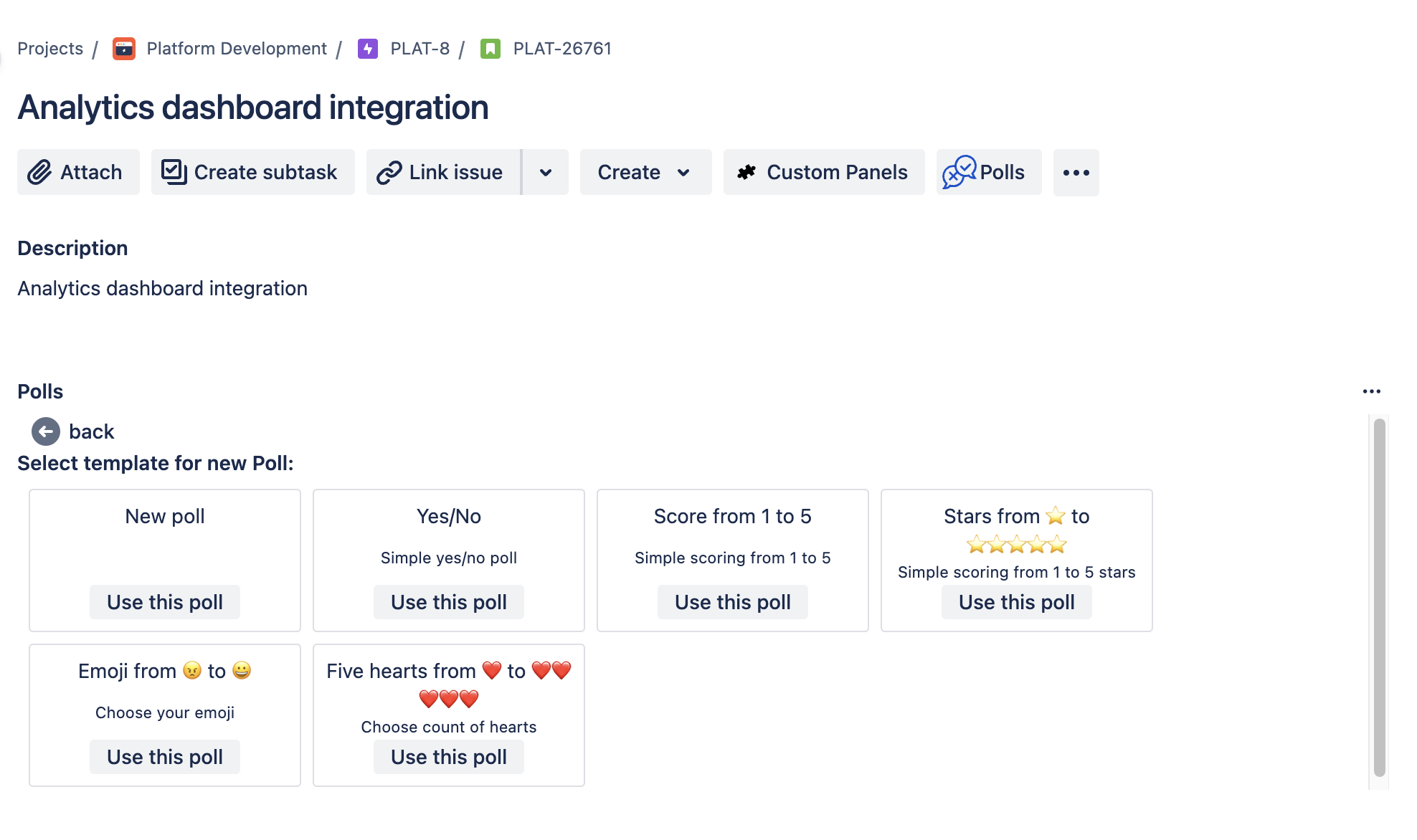 Poll creation form — title and options