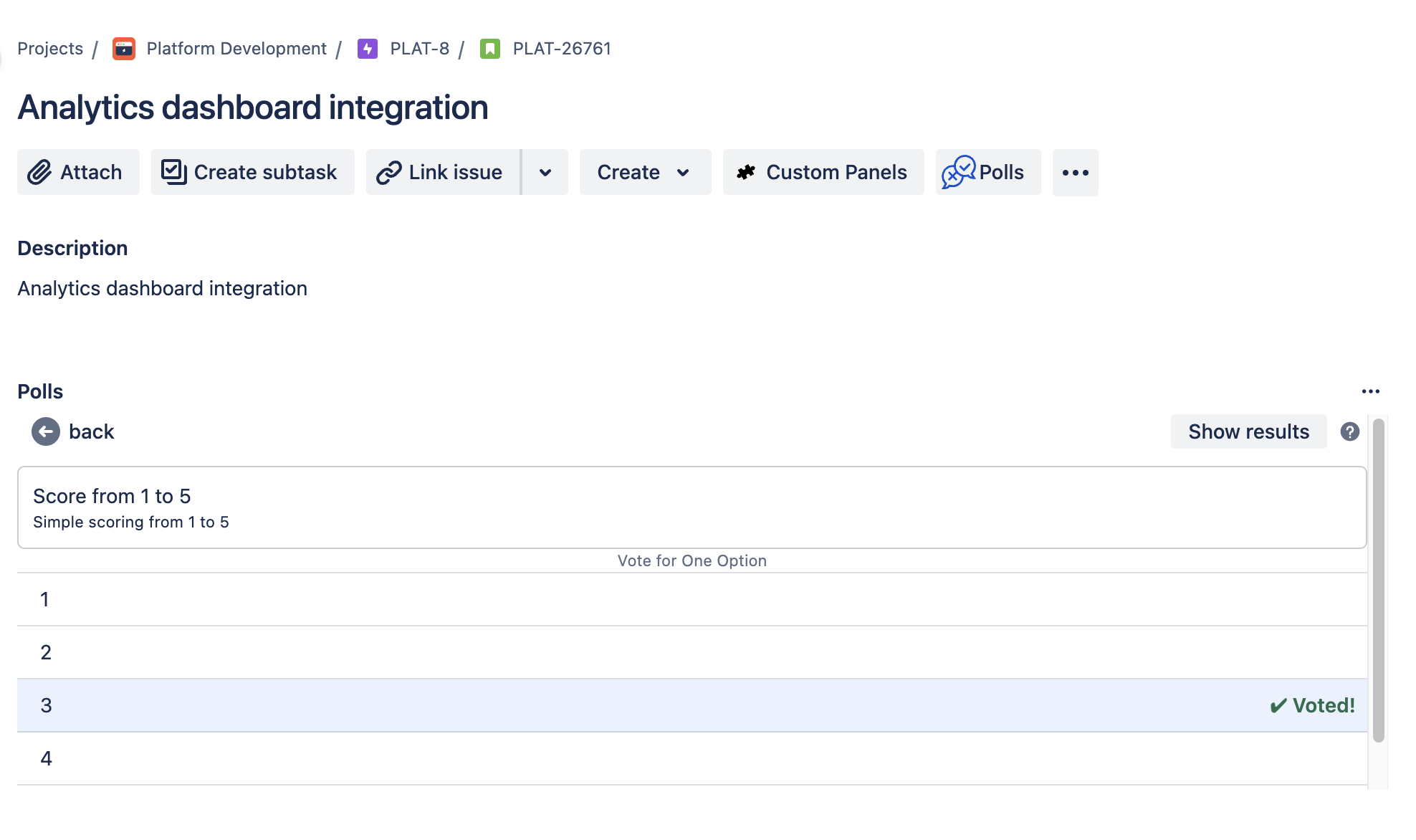 Poll voting interface