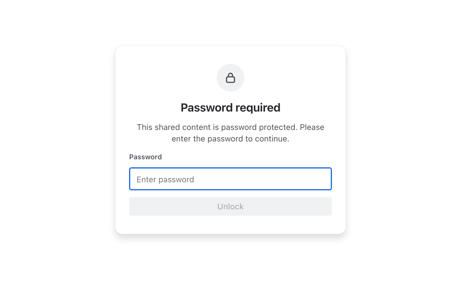 The Password required page that viewers see, with a password field and an Unlock button